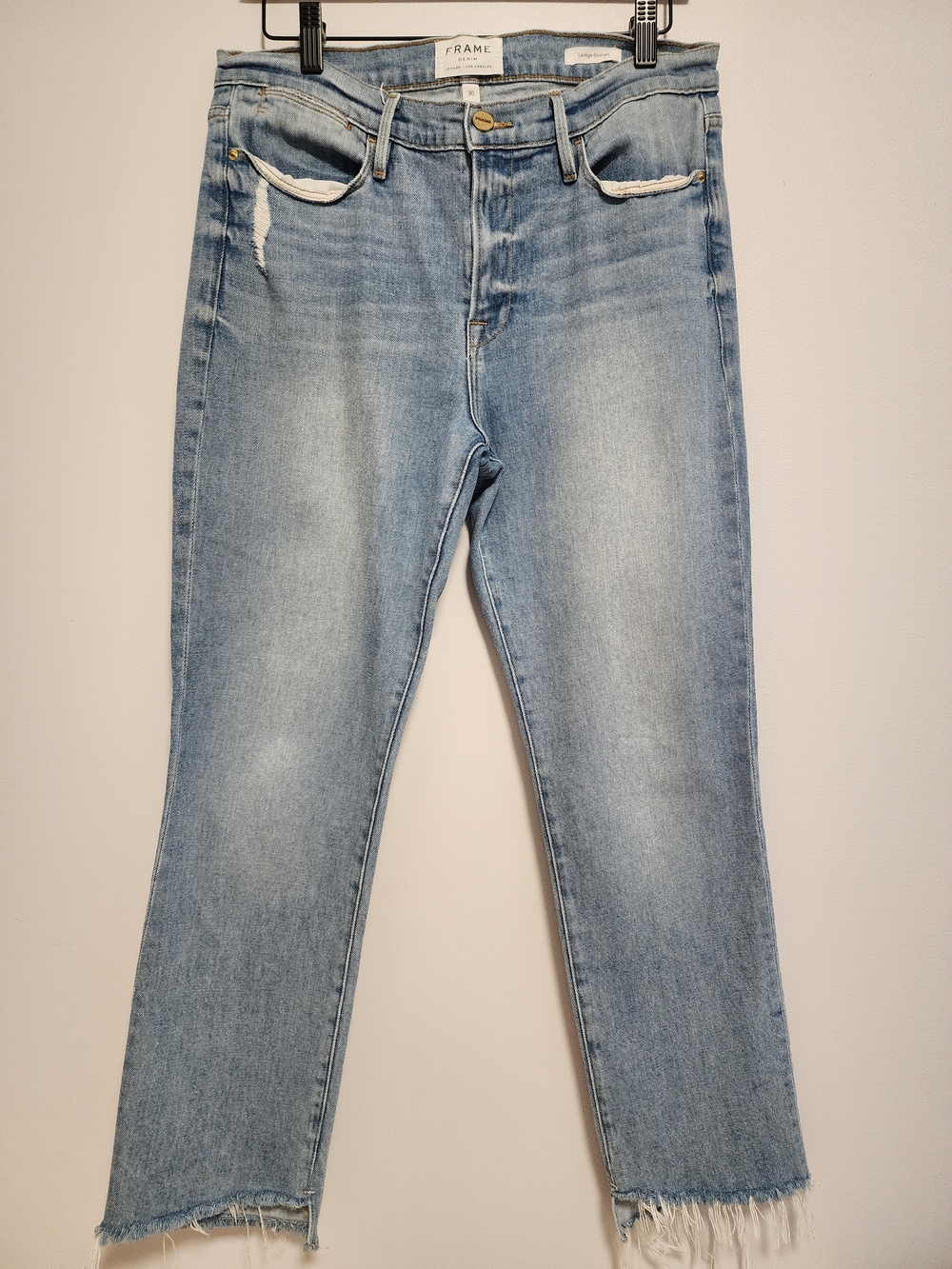 FRAME Le High Straight Cascade Hem Jean Jones Size 30 Distressed Grunge